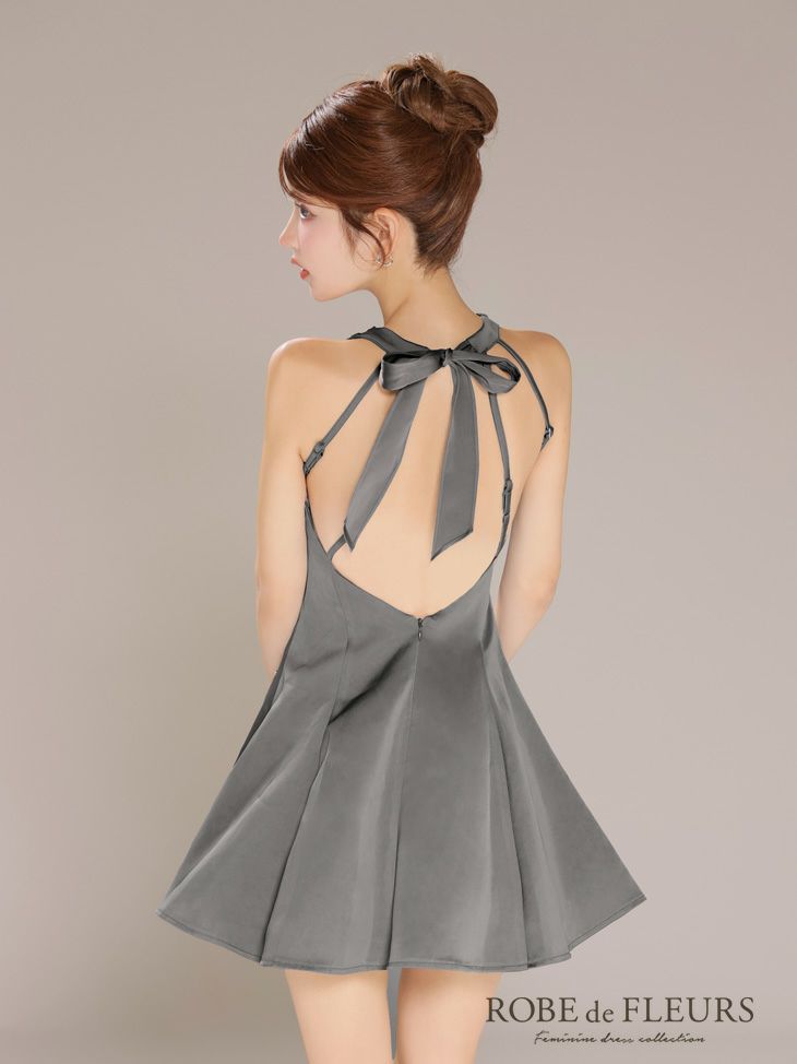ROBE de FLEURS ローブドフルール サテンネックリボンバストジップフレアミニキャバドレス fm3597-c