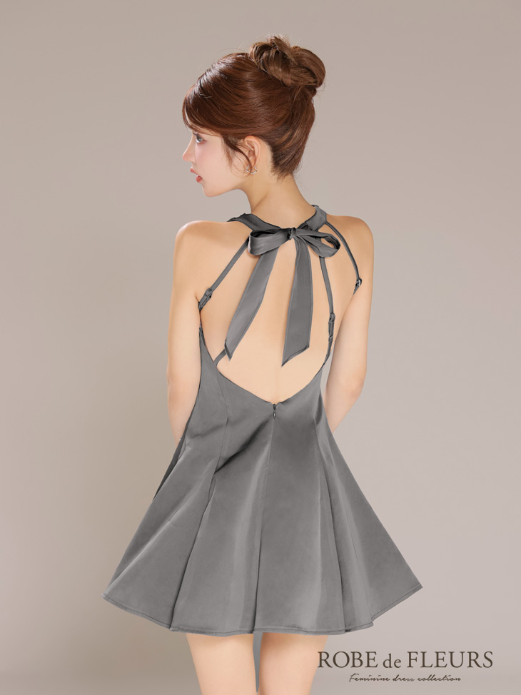 ROBE de FLEURS ローブドフルール サテンネックリボンバストジップフレアミニキャバドレス fm3597-c