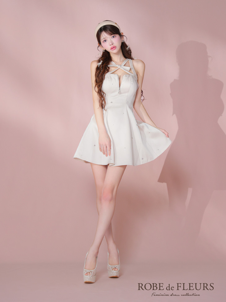 ROBE de FLEURS ローブドフルール サテンネックリボンバストジップフレアミニキャバドレス fm3597-c