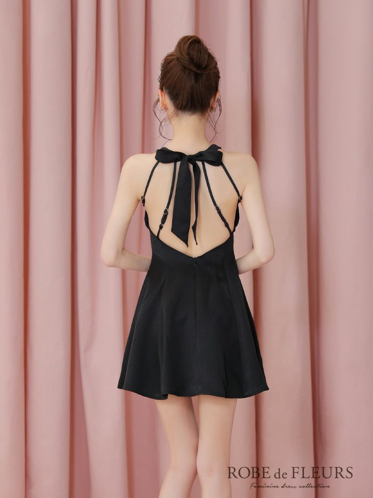 ROBE de FLEURS ローブドフルール サテンネックリボンバストジップフレアミニキャバドレス fm3597-c
