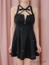 ROBE de FLEURS ローブドフルール サテンネックリボンバストジップフレアミニキャバドレス fm3597-c