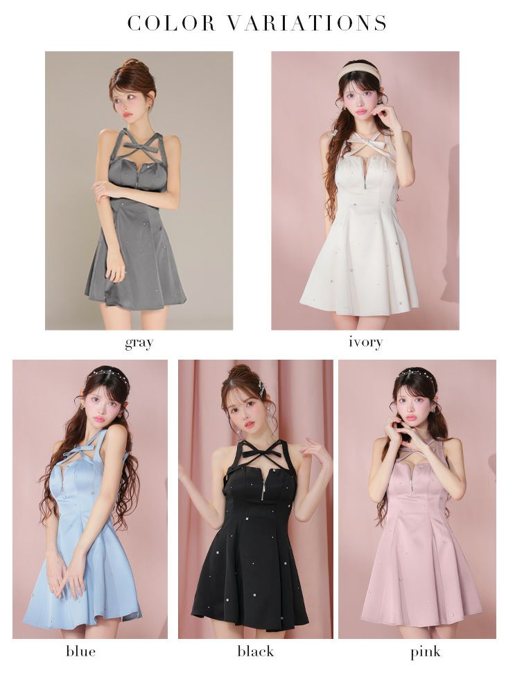 ROBE de FLEURS ローブドフルール サテンネックリボンバストジップフレアミニキャバドレス fm3597-c