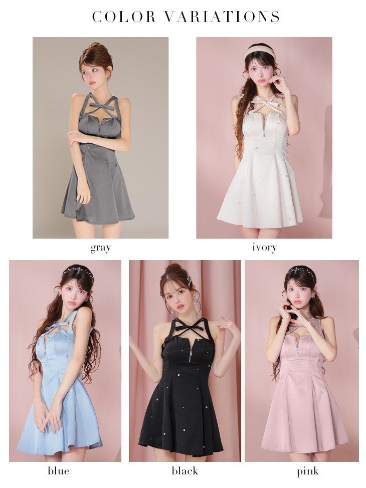 ROBE de FLEURS ローブドフルール サテンネックリボンバストジップフレアミニキャバドレス fm3597-c