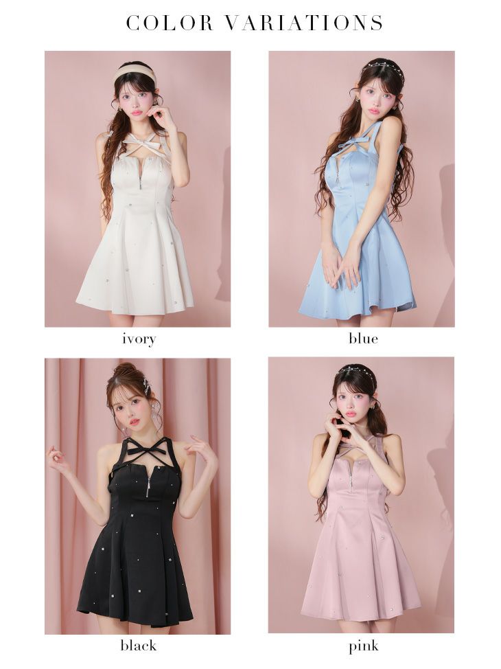 ROBE de FLEURS ローブドフルール サテンネックリボンバストジップフレアミニキャバドレス fm3597-c