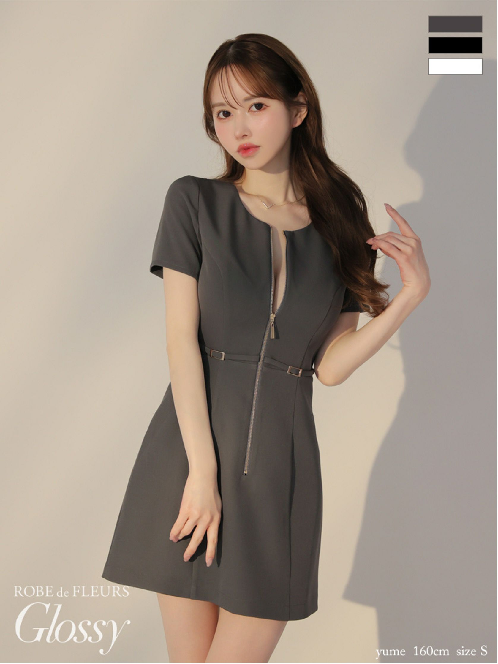 Glossy ローブドフルールグロッシー バックレースセンタージップベルトミニキャバドレス gl3795-c