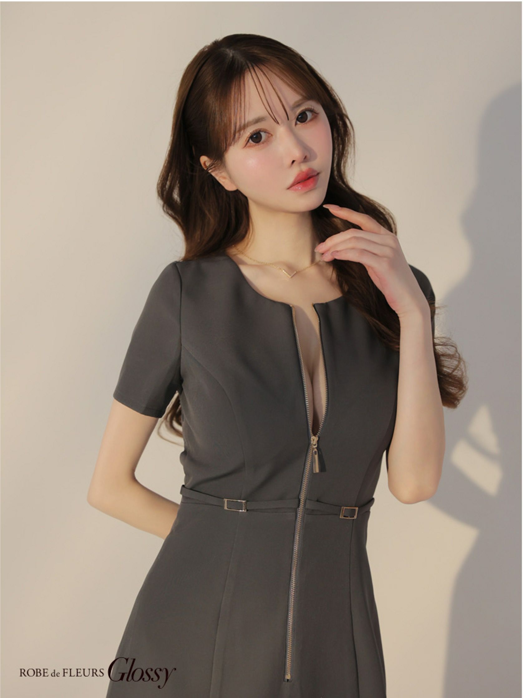 Glossy ローブドフルールグロッシー バックレースセンタージップベルトミニキャバドレス gl3795-c