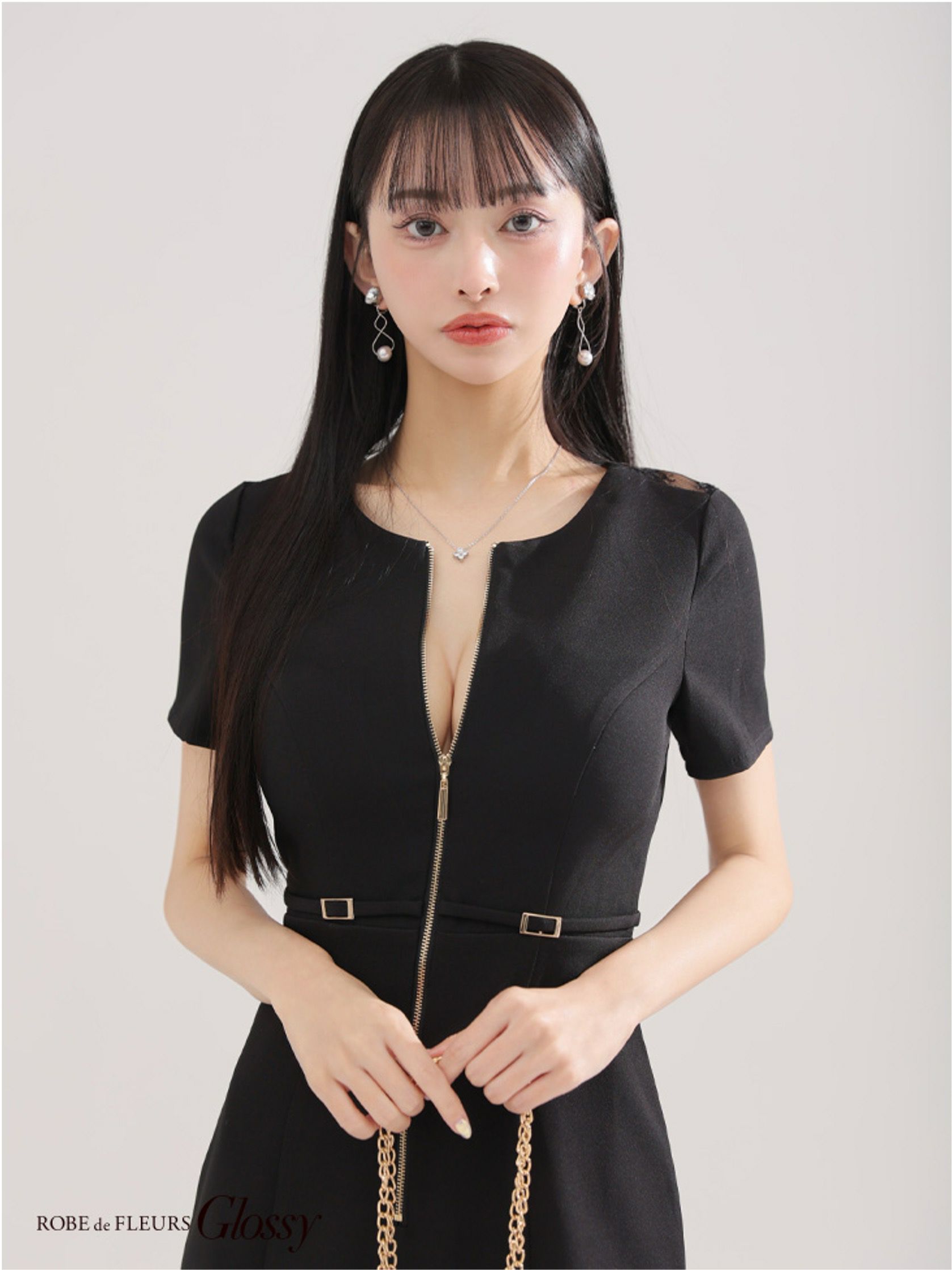 Glossy ローブドフルールグロッシー バックレースセンタージップベルトミニキャバドレス gl3795-c