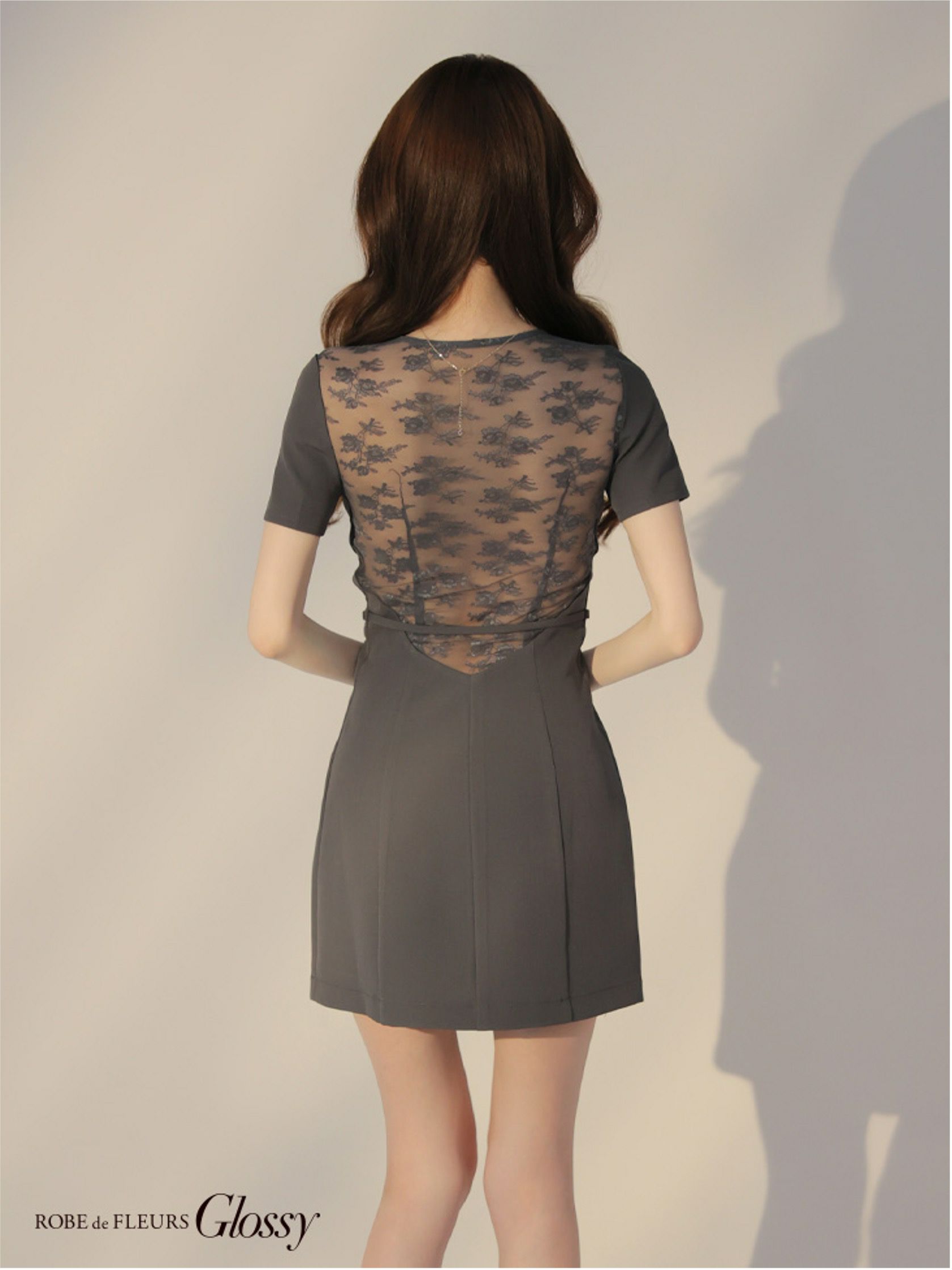 Glossy ローブドフルールグロッシー バックレースセンタージップベルトミニキャバドレス gl3795-c