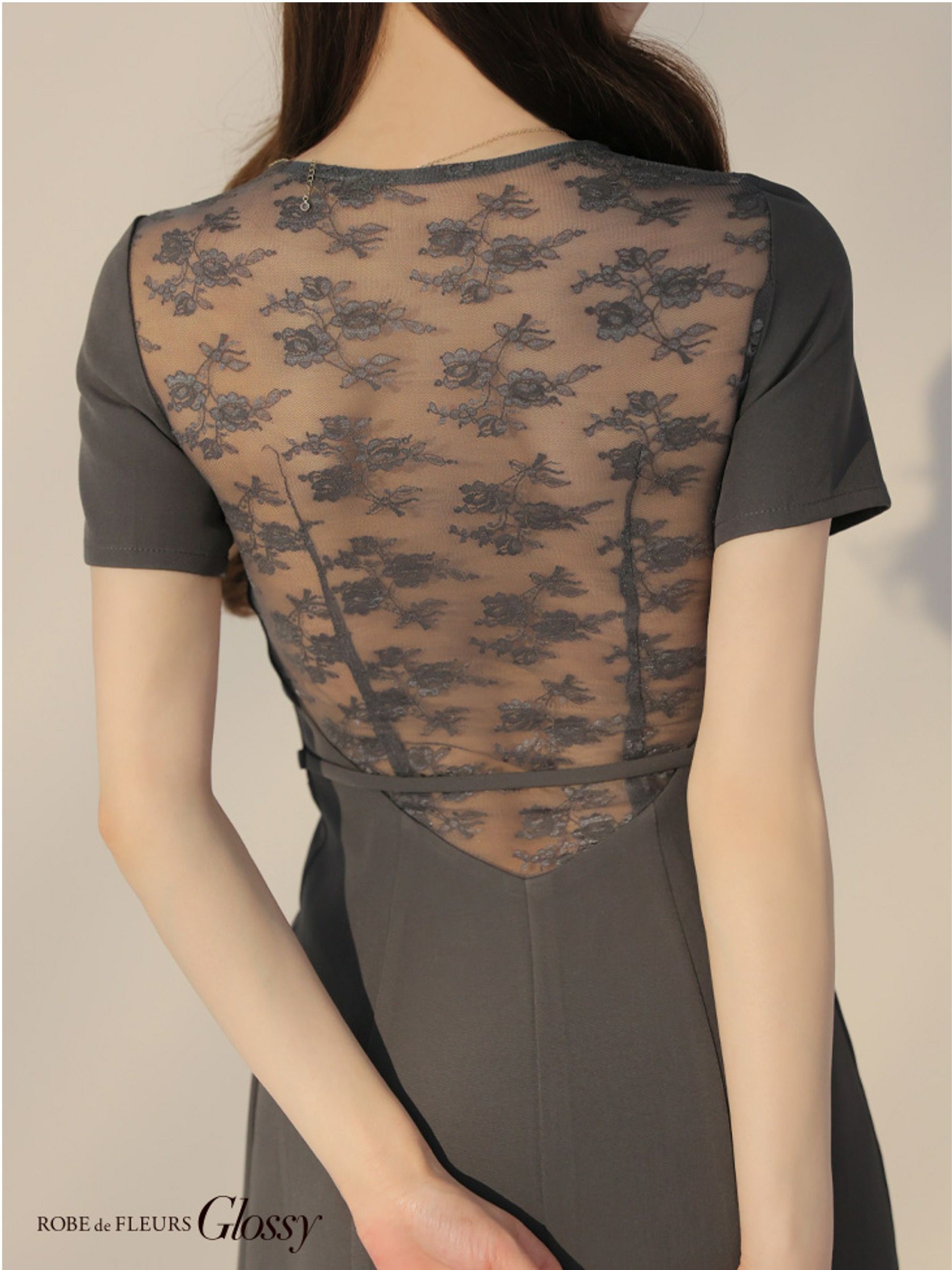 Glossy ローブドフルールグロッシー バックレースセンタージップベルトミニキャバドレス gl3795-c