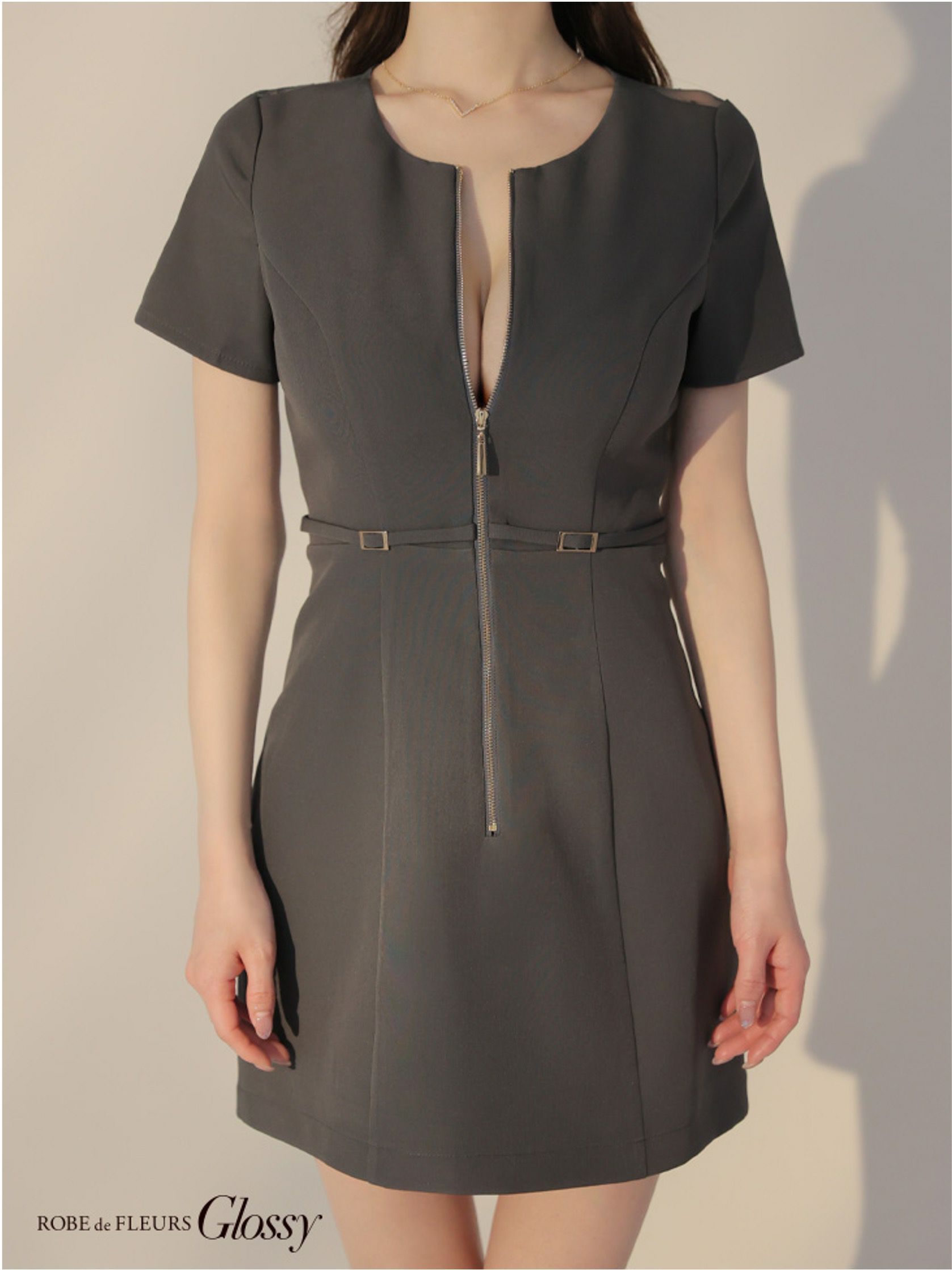 Glossy ローブドフルールグロッシー バックレースセンタージップベルトミニキャバドレス gl3795-c