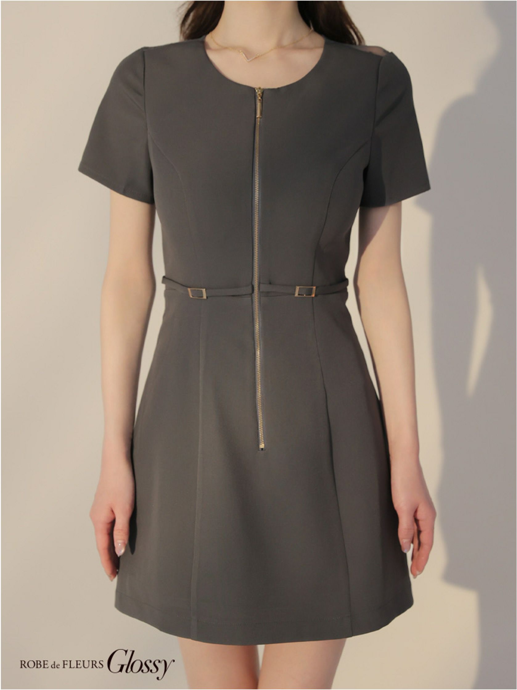 Glossy ローブドフルールグロッシー バックレースセンタージップベルトミニキャバドレス gl3795-c