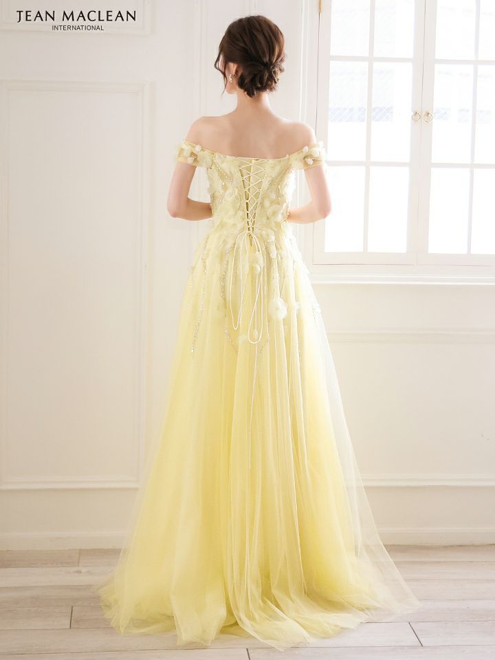 JEAN MACLEAN ジャンマクレーン ショルダ立体フラワーモチーフ/ビジュー/オフショル/スリット入り/姫/ロングドレス ja51844