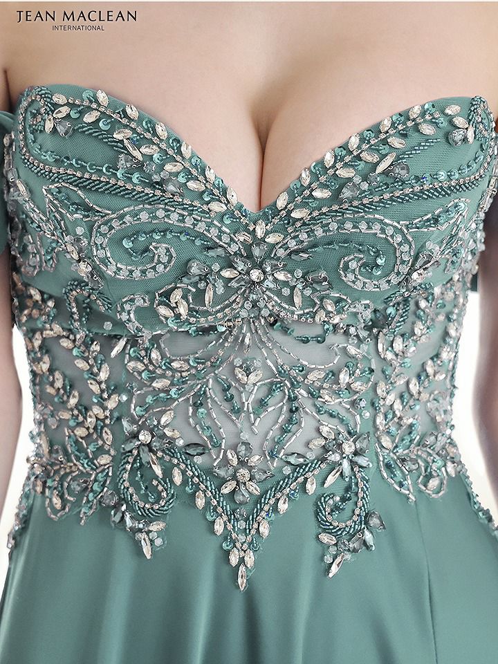 JEAN MACLEAN ジャンマクレーン サテン/オフショル/ビジュー/Aライン/スリット入り/ロングドレス ja51843