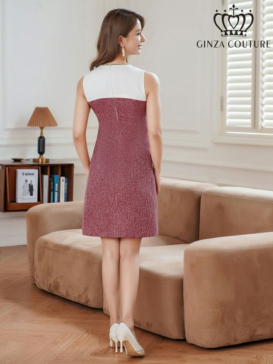 ERUKEI エルケイ バイカラー・チェーン・ポケット・ノースリーブ・タイト・ミニドレス・ワンピース ek-c24175