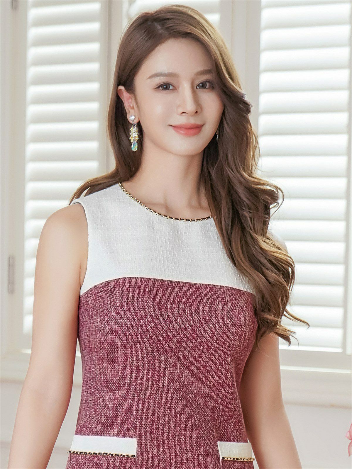 ERUKEI エルケイ バイカラー・チェーン・ポケット・ノースリーブ・タイト・ミニドレス・ワンピース ek-c24175