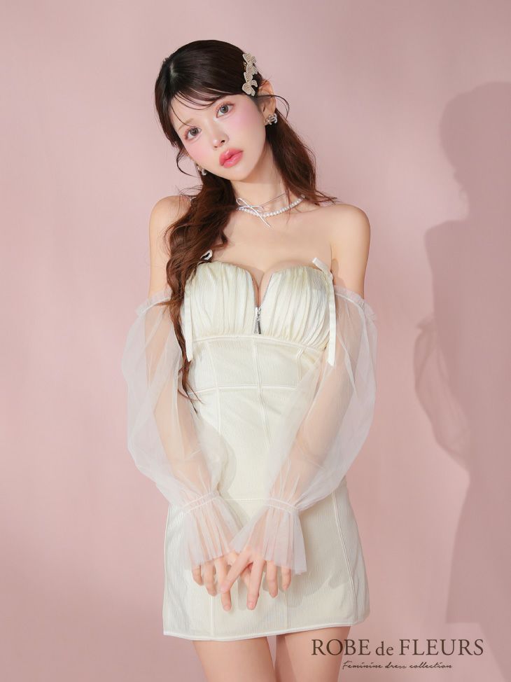 ROBE de FLEURS ローブドフルール ラメチュールシアーオフショルミニキャバドレス fm3566