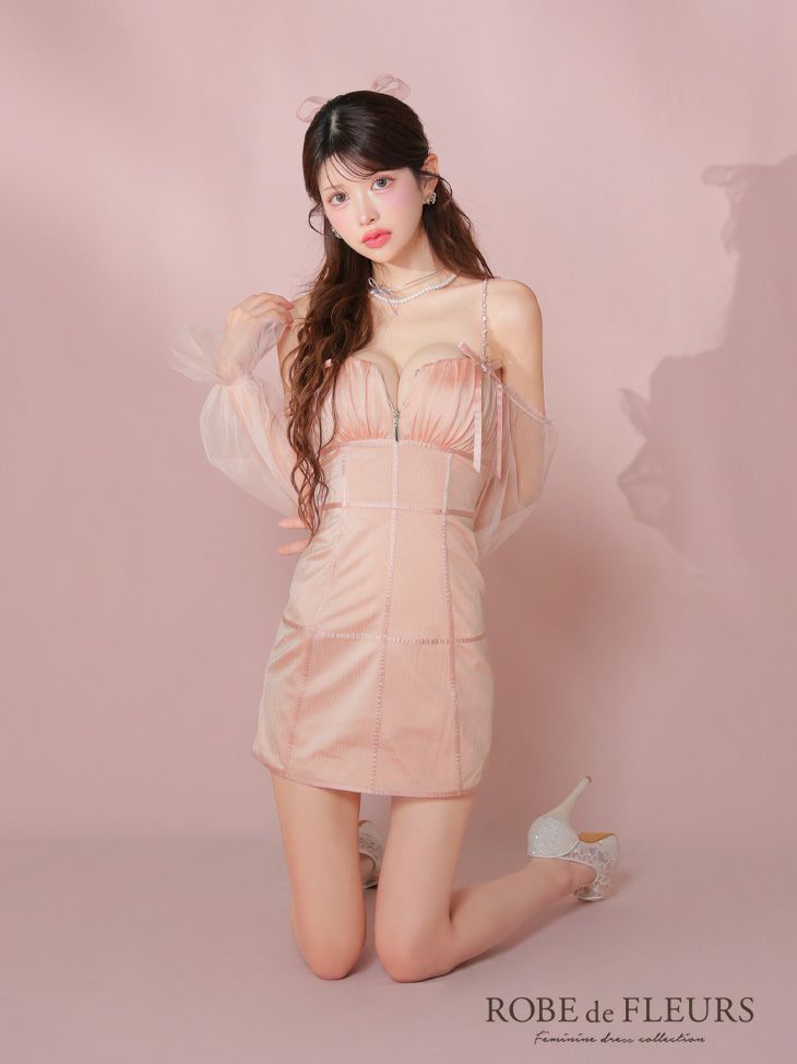 ROBE de FLEURS ローブドフルール ラメチュールシアーオフショルミニキャバドレス fm3566