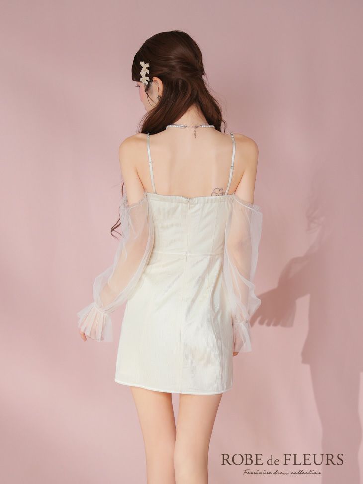 ROBE de FLEURS ローブドフルール ラメチュールシアーオフショルミニキャバドレス fm3566