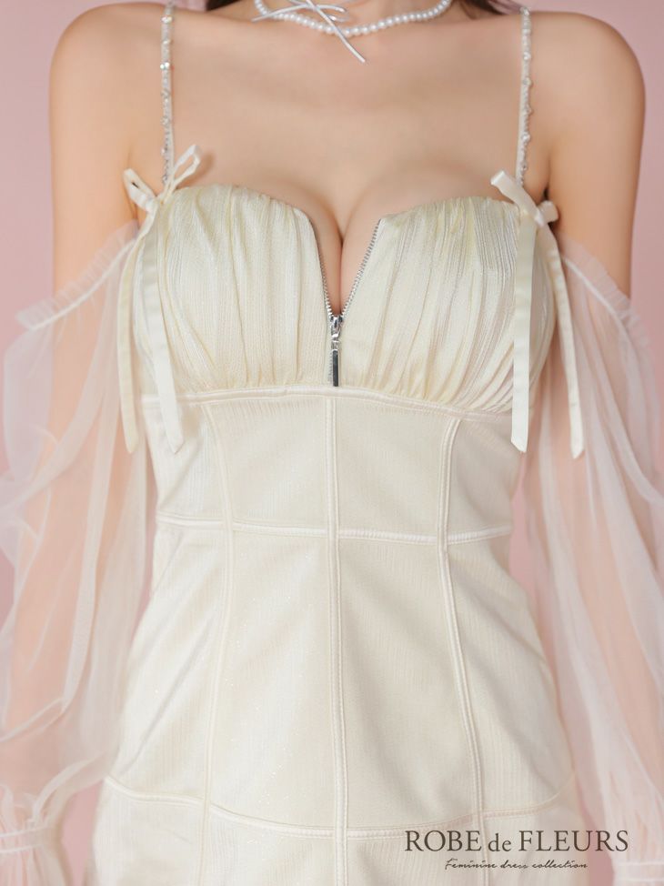 ROBE de FLEURS ローブドフルール ラメチュールシアーオフショルミニキャバドレス fm3566