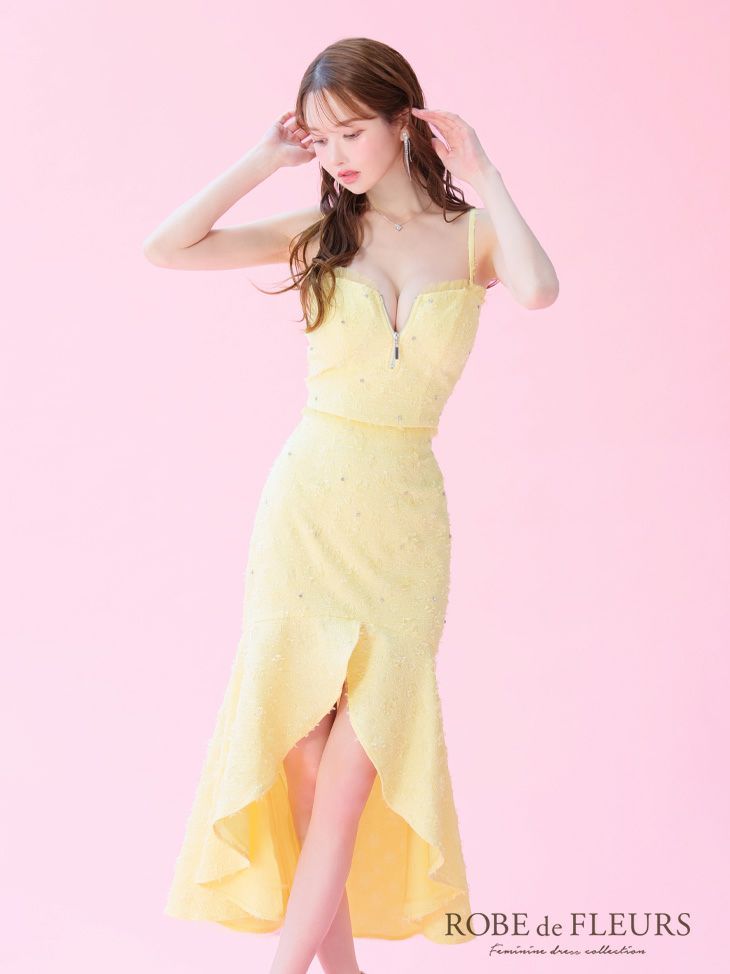 ROBE de FLEURS ローブドフルール ジャガードチュールマーメイドセットアップキャバドレス fm3451