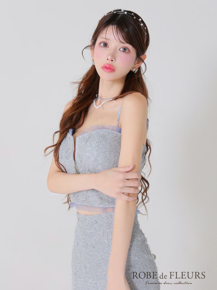 ROBE de FLEURS ローブドフルール ジャガードチュールマーメイドセットアップキャバドレス fm3451