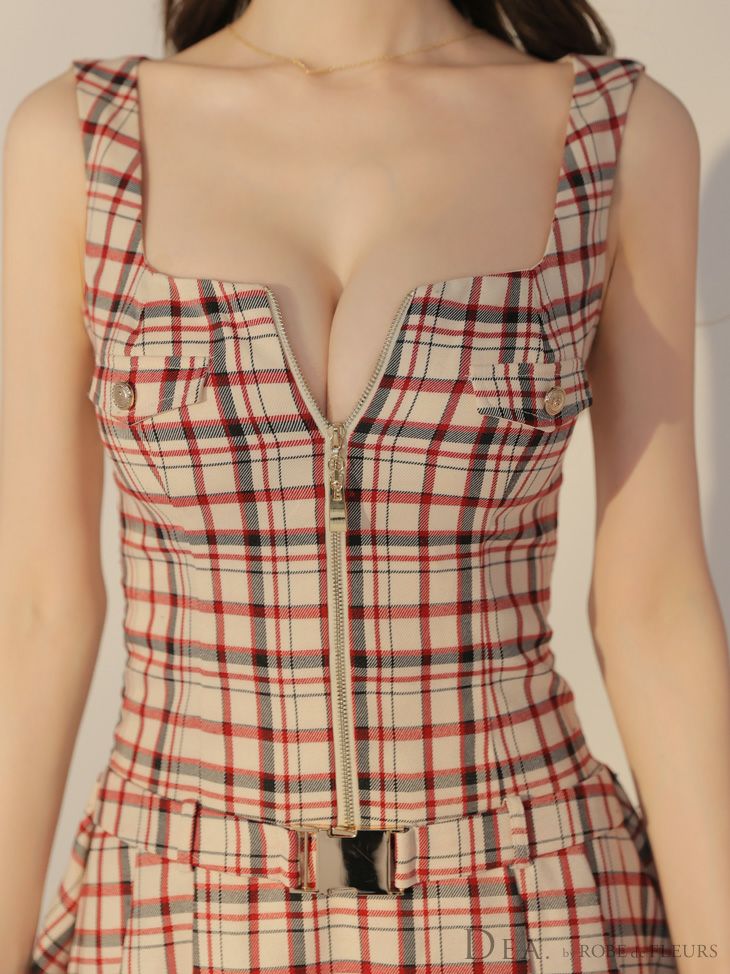 DEA. ディア バイ ローブドフルール チェックノースリーブベルト