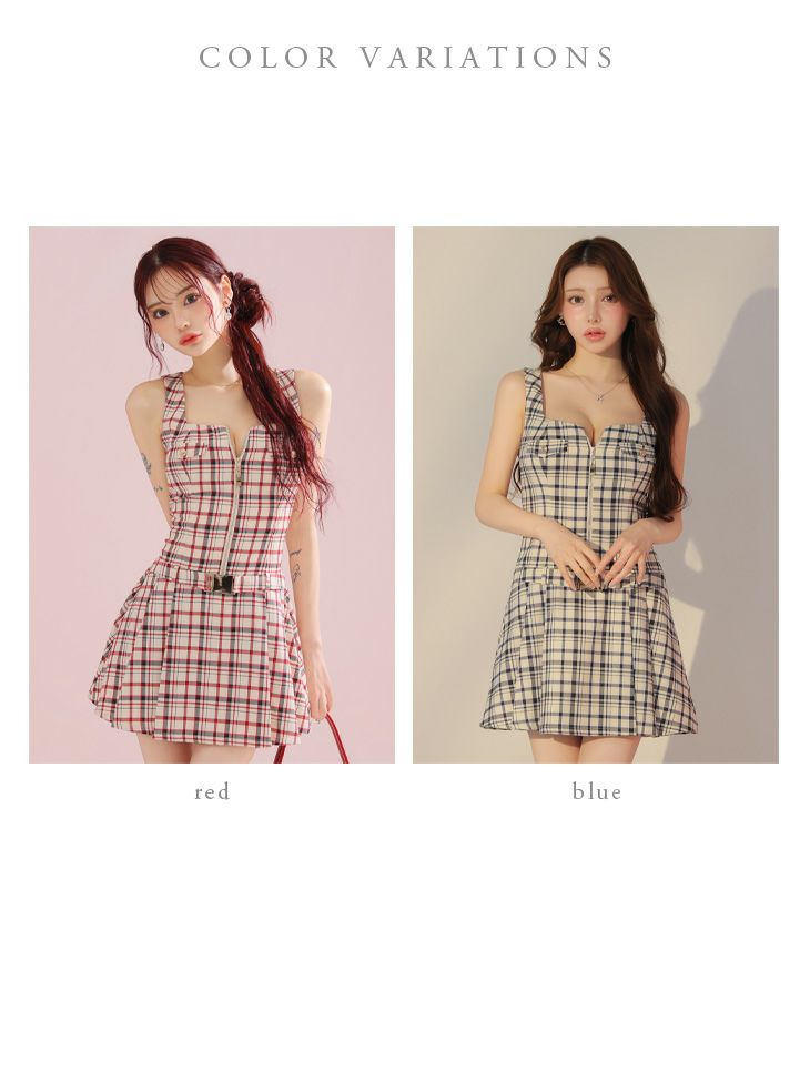 DEA. ディア バイ ローブドフルール チェックノースリーブベルトデザインミニキャバドレス de3390-c