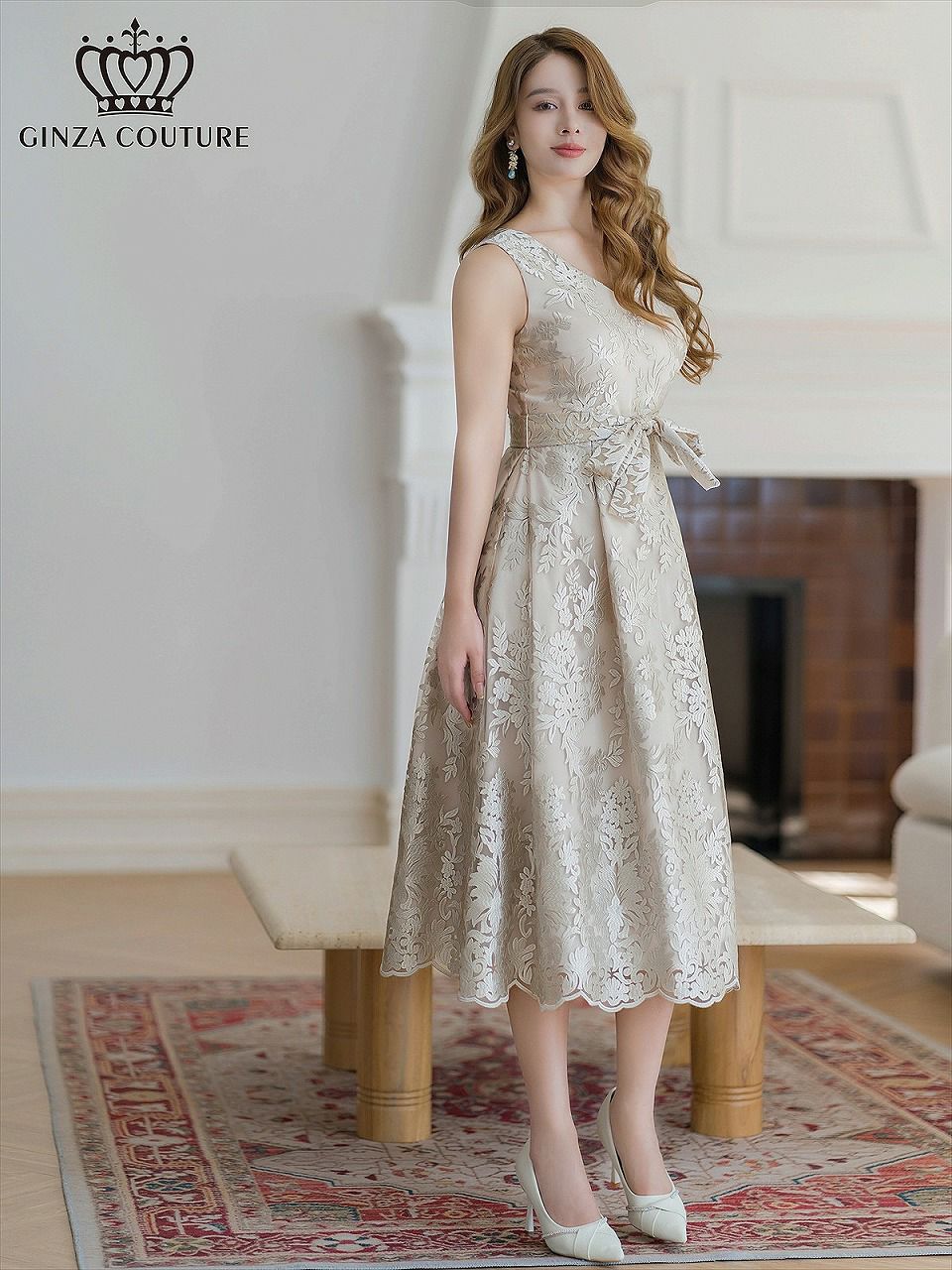 ERUKEI エルケイ 総レース・vネック・ノースリーブ・Aライン・ミディアムドレス・ワンピース ek-c35123