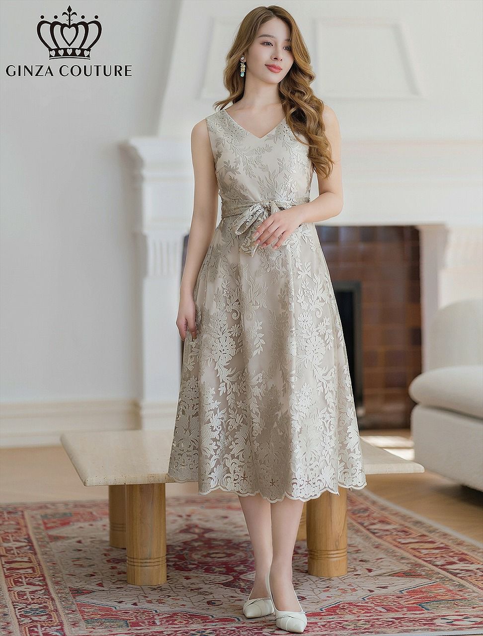 ERUKEI エルケイ 総レース・vネック・ノースリーブ・Aライン・ミディアムドレス・ワンピース ek-c35123