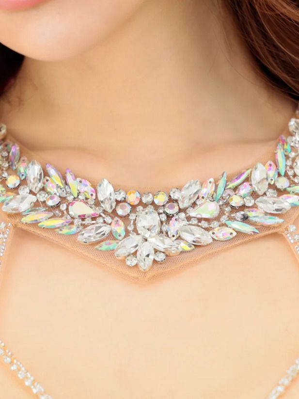 AngelR エンジェルアール ホルターネックフロントビジューメッシュタイトミニドレス ar25314