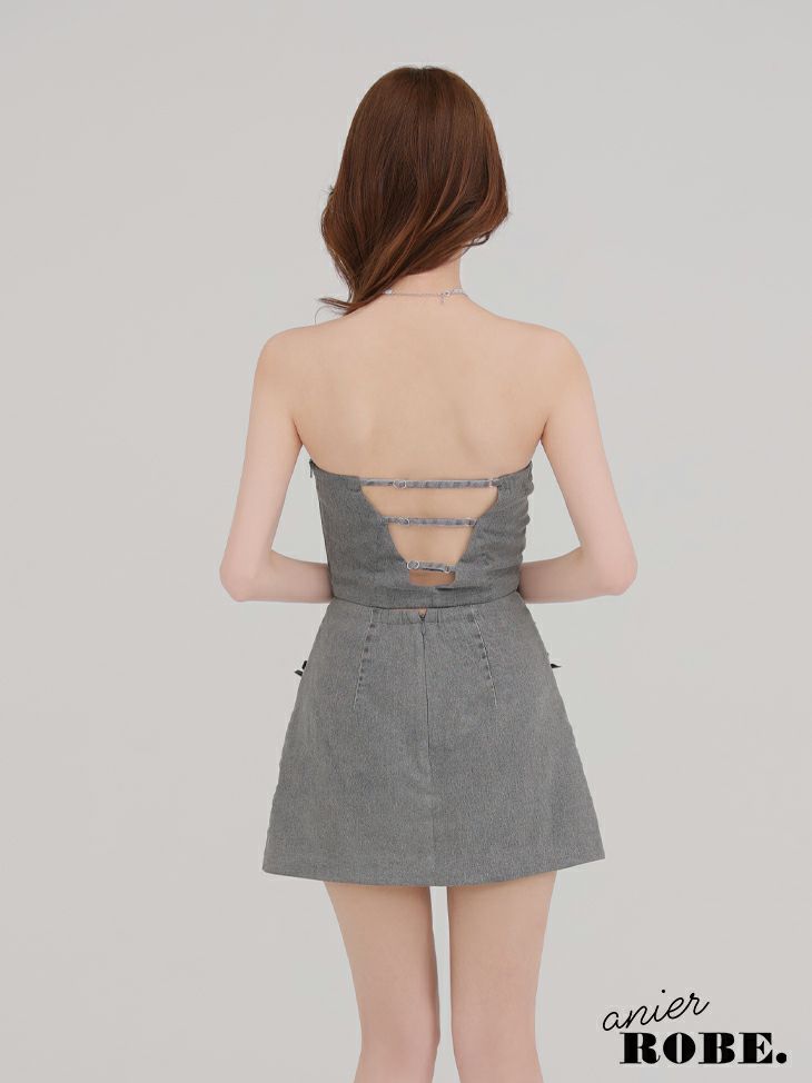 ROBE de FLEURS anier.ROBE ローブドフルール アニエルローブ Leather ribbon denim bare setup mini dress レザーリボンデニムベアトップセットアップミニドレス fm-anier4048-c