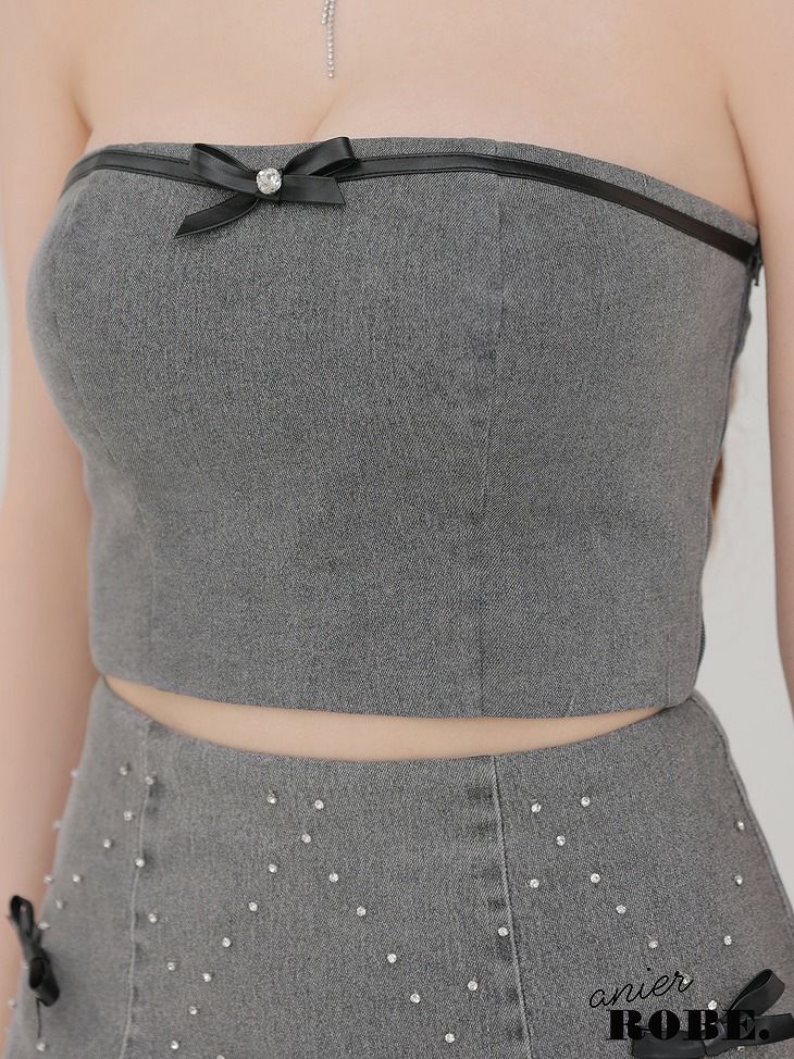 ROBE de FLEURS anier.ROBE ローブドフルール アニエルローブ Leather ribbon denim bare setup mini dress レザーリボンデニムベアトップセットアップミニドレス fm-anier4048-c