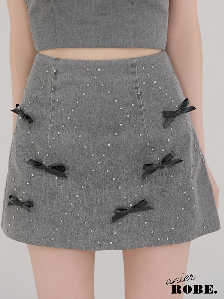 ROBE de FLEURS anier.ROBE ローブドフルール アニエルローブ Leather ribbon denim bare setup mini dress レザーリボンデニムベアトップセットアップミニドレス fm-anier4048-c