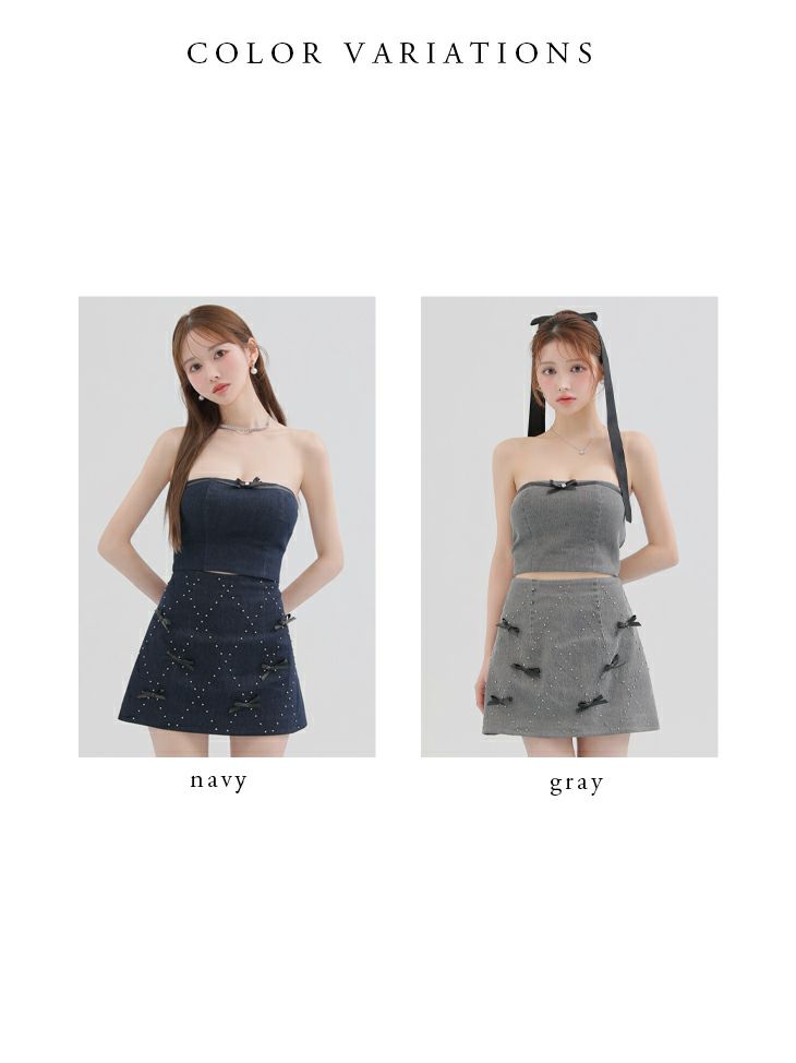 ROBE de FLEURS anier.ROBE ローブドフルール アニエルローブ Leather ribbon denim bare setup mini dress レザーリボンデニムベアトップセットアップミニドレス fm-anier4048-c