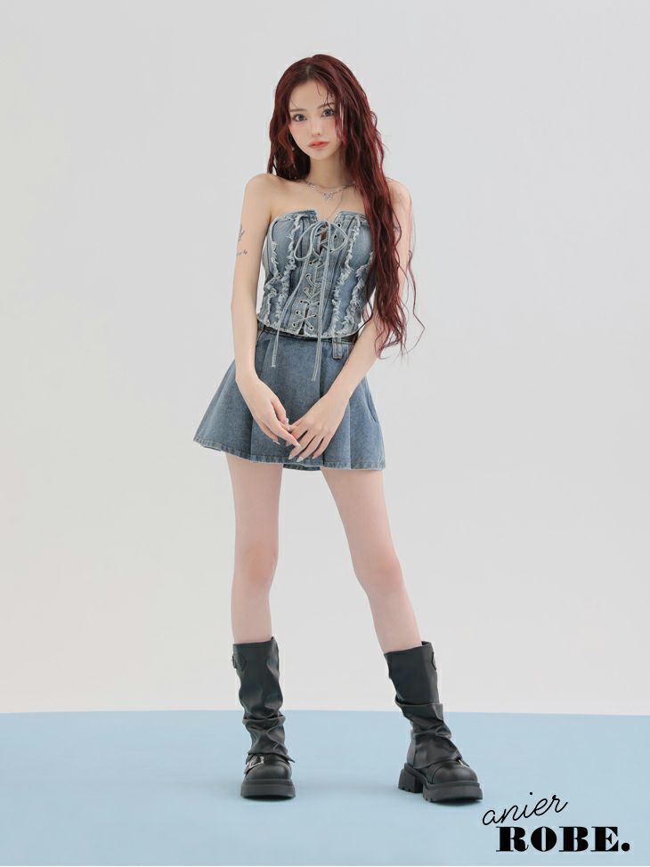 ROBE de FLEURS anier.ROBE ローブドフルール アニエルローブ Denim race up belt setup mini dress デニムレースアップベルトセットアップミニドレス fm-anier4049-c