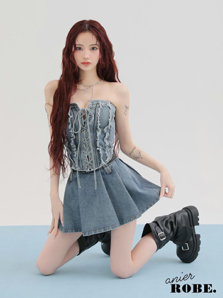 ROBE de FLEURS anier.ROBE ローブドフルール アニエルローブ Denim race up belt setup mini dress デニムレースアップベルトセットアップミニドレス fm-anier4049-c