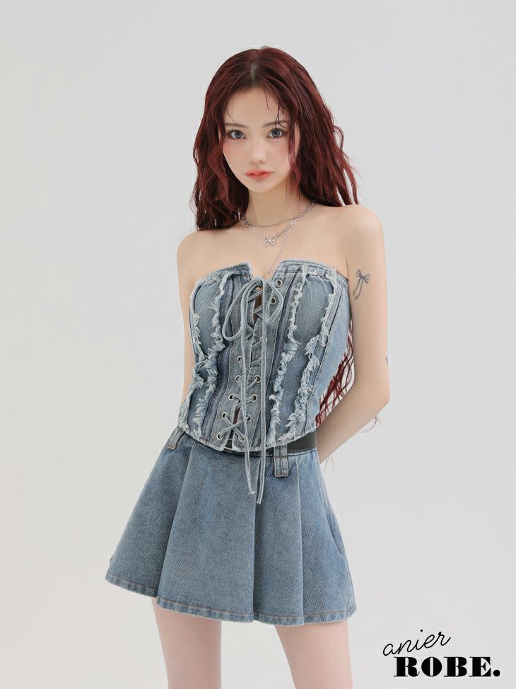 ROBE de FLEURS anier.ROBE ローブドフルール アニエルローブ Denim race up belt setup mini dress デニムレースアップベルトセットアップミニドレス fm-anier4049-c