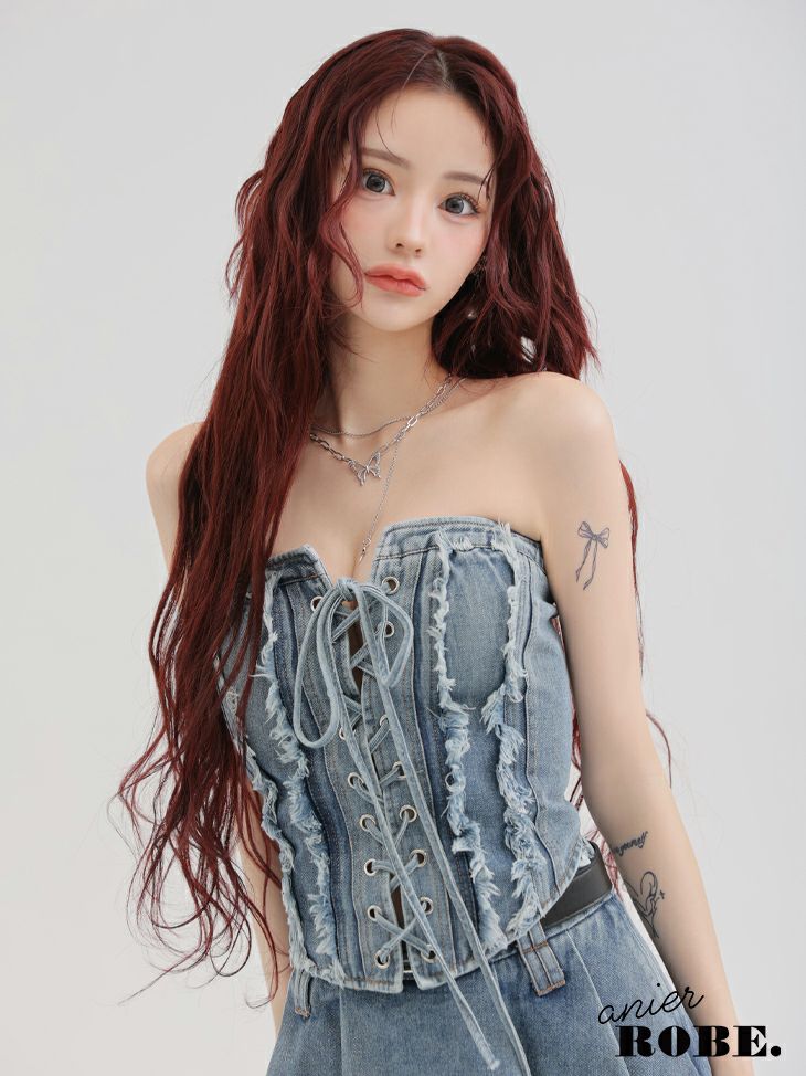 ROBE de FLEURS anier.ROBE ローブドフルール アニエルローブ Denim race up belt setup mini dress デニムレースアップベルトセットアップミニドレス fm-anier4049-c