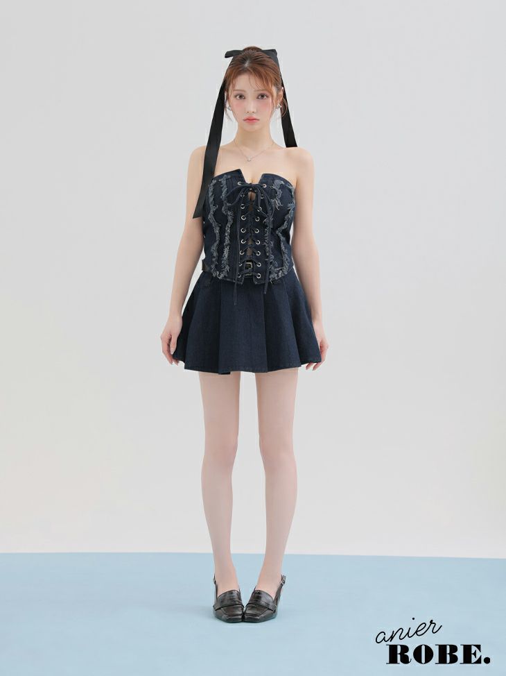 ROBE de FLEURS anier.ROBE ローブドフルール アニエルローブ Denim race up belt setup mini dress デニムレースアップベルトセットアップミニドレス fm-anier4049-c