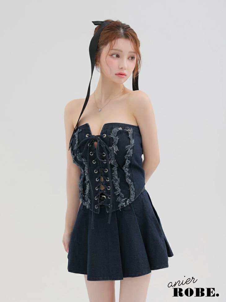 ROBE de FLEURS anier.ROBE ローブドフルール アニエルローブ Denim race up belt setup mini dress デニムレースアップベルトセットアップミニドレス fm-anier4049-c