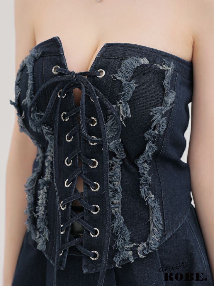 ROBE de FLEURS anier.ROBE ローブドフルール アニエルローブ Denim race up belt setup mini dress デニムレースアップベルトセットアップミニドレス fm-anier4049-c