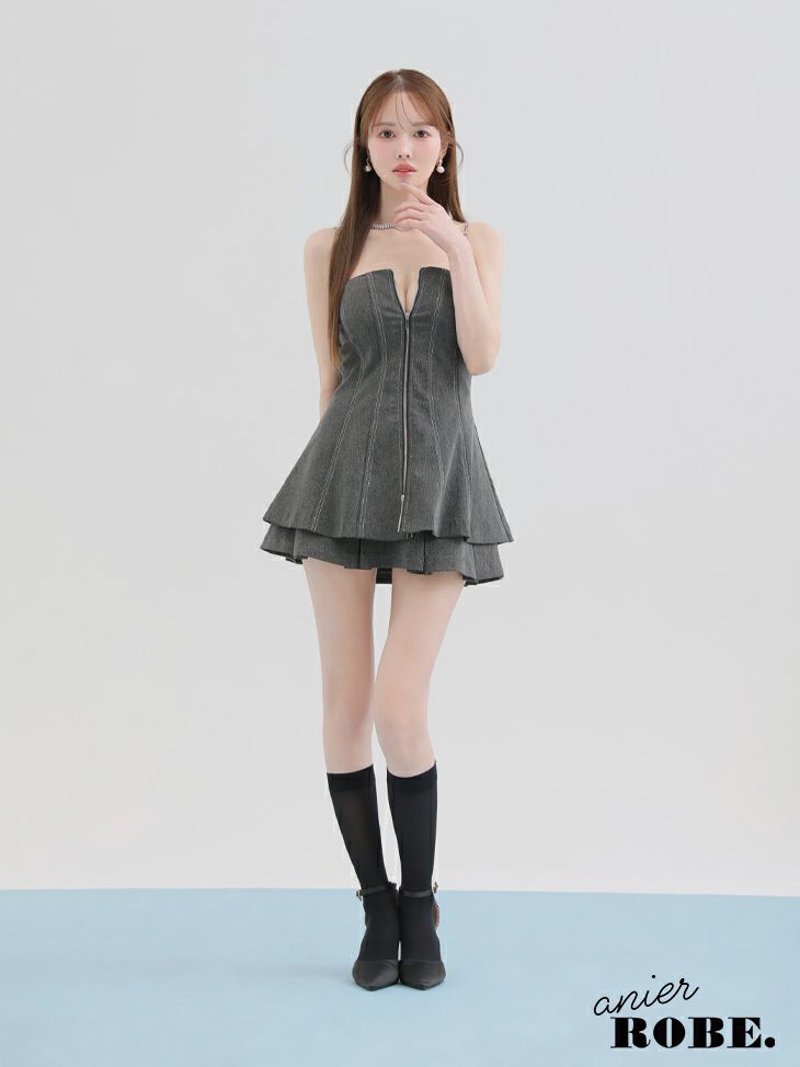 ROBE de FLEURS anier.ROBE ローブドフルール アニエルローブ Denim center zip flare setup mini dress デニムセンタージップフレアセットアップミニドレス fm-anier4050-c