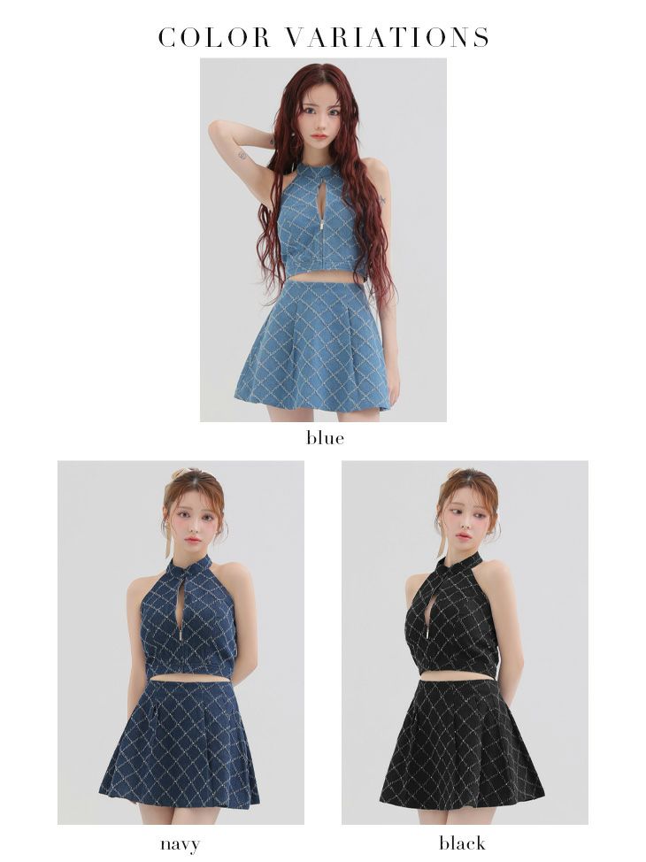 Glossy ローブドフルールグロッシー デニムホルターバストジップフレアミニキャバドレス gl3287