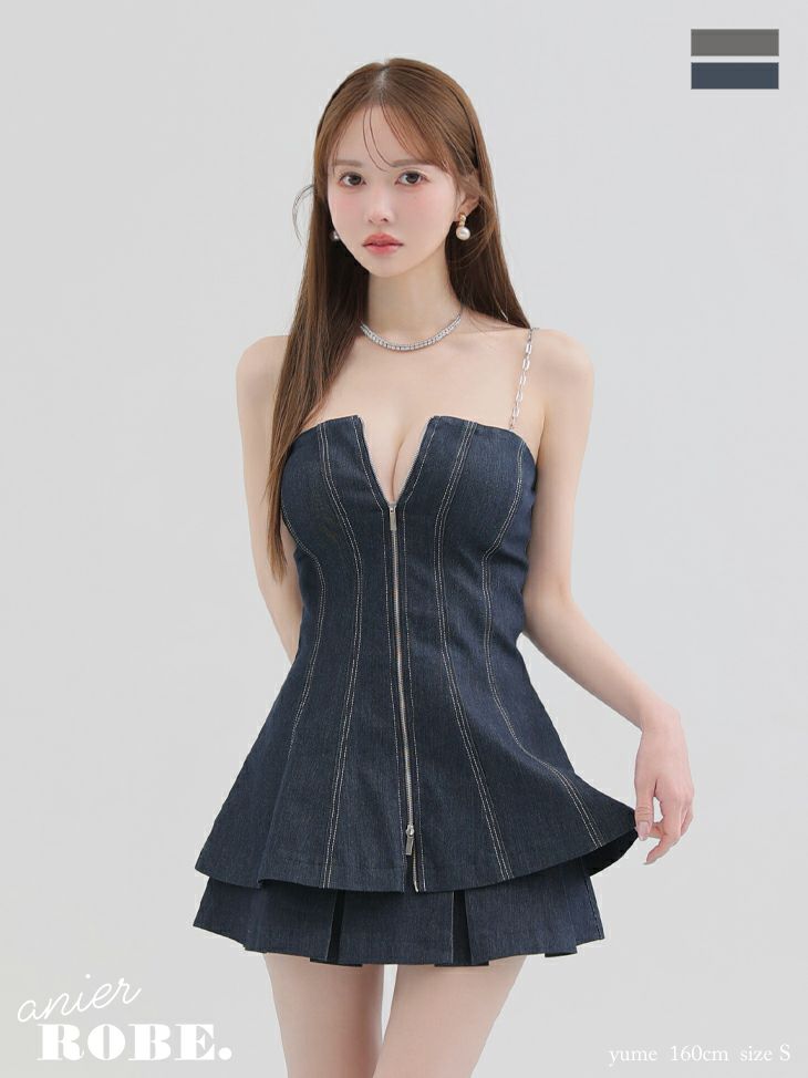 ROBE de FLEURS anier.ROBE ローブドフルール アニエルローブ Denim center zip flare setup mini dress デニムセンタージップフレアセットアップミニドレス fm-anier4050