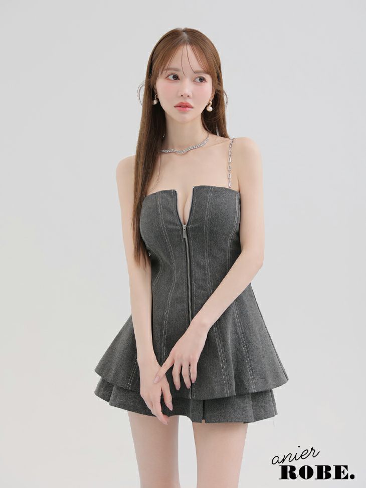 ROBE de FLEURS anier.ROBE ローブドフルール アニエルローブ Denim center zip flare setup mini dress デニムセンタージップフレアセットアップミニドレス fm-anier4050