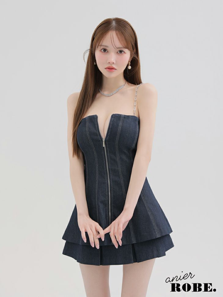 ROBE de FLEURS anier.ROBE ローブドフルール アニエルローブ Denim center zip flare setup mini dress デニムセンタージップフレアセットアップミニドレス fm-anier4050