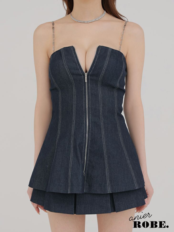 ROBE de FLEURS anier.ROBE ローブドフルール アニエルローブ Denim center zip flare setup mini dress デニムセンタージップフレアセットアップミニドレス fm-anier4050