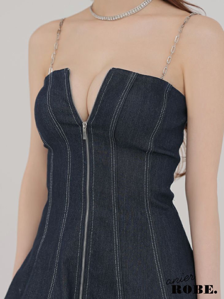 ROBE de FLEURS anier.ROBE ローブドフルール アニエルローブ Denim center zip flare setup mini dress デニムセンタージップフレアセットアップミニドレス fm-anier4050