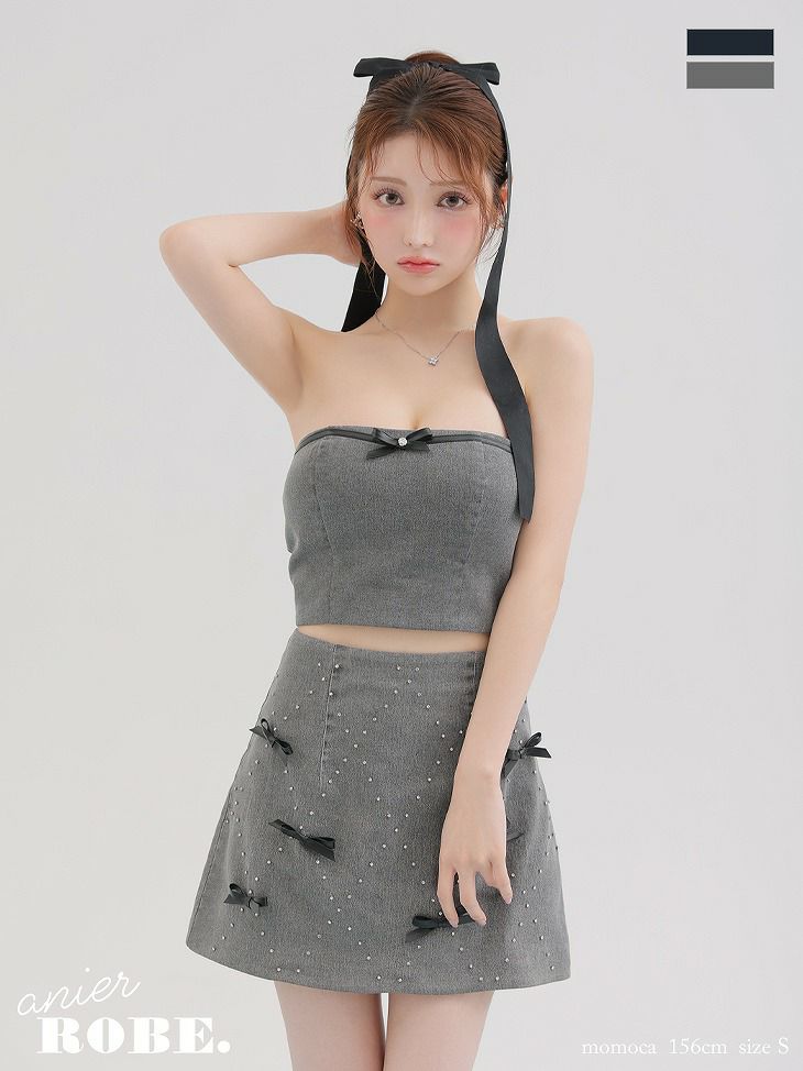 ROBE de FLEURS anier.ROBE ローブドフルール アニエルローブ Leather ribbon denim bare setup mini dress レザーリボンデニムベアトップセットアップミニドレス fm-anier4048