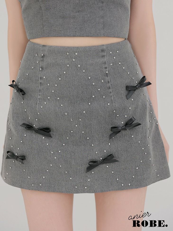 ROBE de FLEURS anier.ROBE ローブドフルール アニエルローブ Leather ribbon denim bare setup mini dress レザーリボンデニムベアトップセットアップミニドレス fm-anier4048